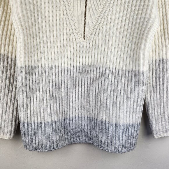 Talbots Cream Gray Colorblock Striped Ribbed Zip Collar Sweater sz S - Picture 4 of 9